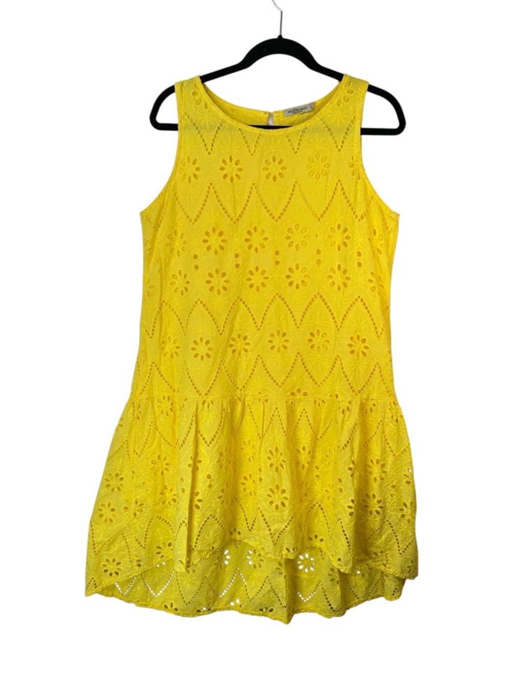 Valentina Naldi Eyelet High Low Dress Yellow Sleeveless Resort Medium Coastal - Picture 2 of 15
